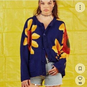 Navy Floral Knit Cardigan Sweater - Women